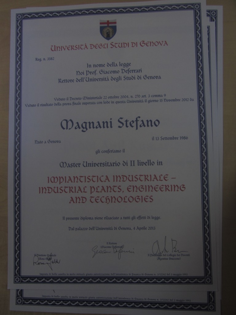 	MIPET 3rd Edition 2011/2012 Certificate Stefano Magnani	