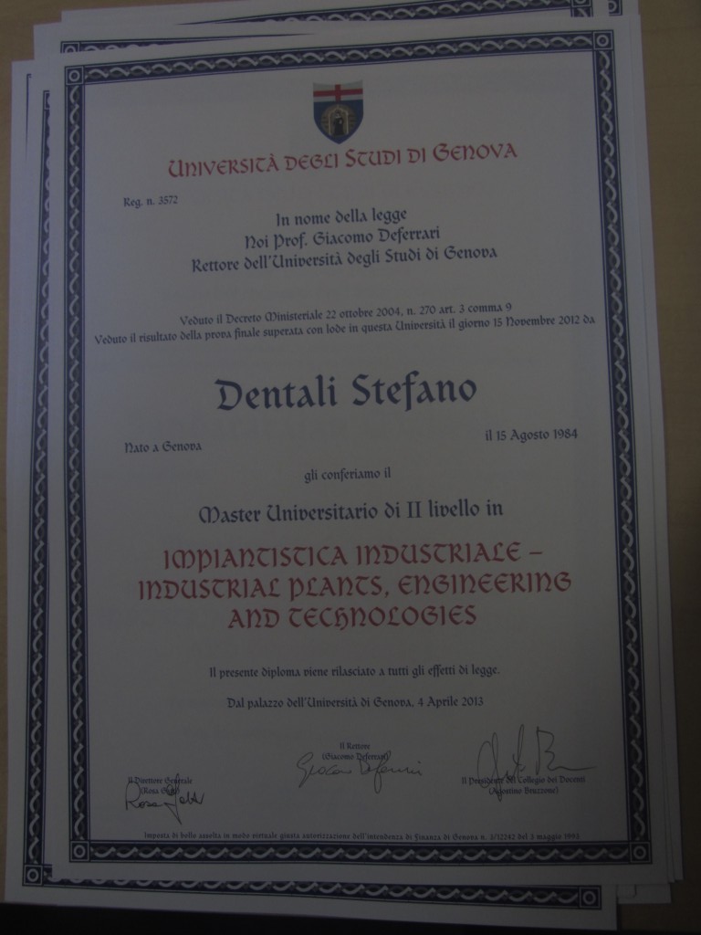 	MIPET 3rd Edition 2011/2012 Certificate Stefano Dentali	