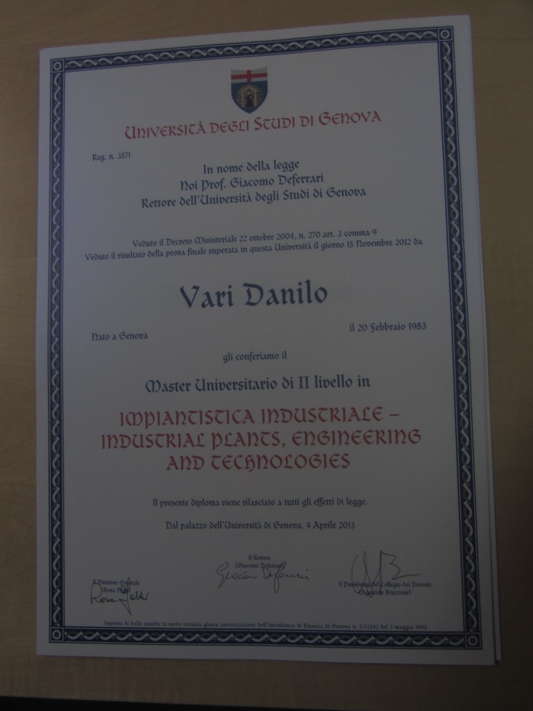 	MIPET 3rd Edition 2011/2012 Certificate Danilo Vari	