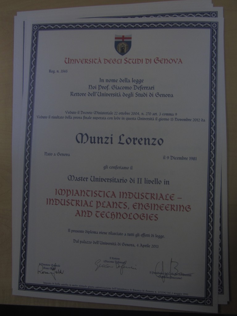 	MIPET 3rd Edition 2011/2012 Certificate Lorenzo Munzi	