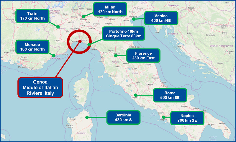 Genoa Map and Italy